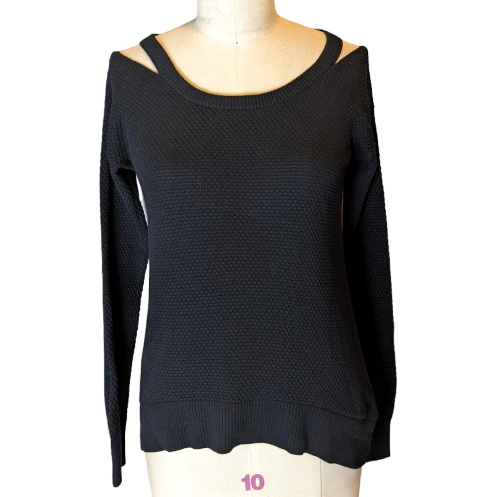 Michael Kors Cold Shoulder Black Cotton Sweater W Shoulder Cutouts, Size Small